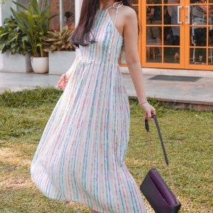 Pomelo colorful midi summer dress with tie straps